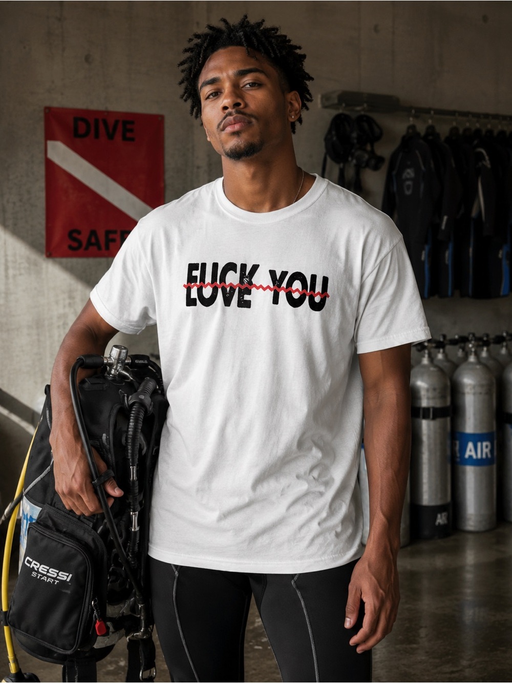 White Graphic Tee with Bold Text Print